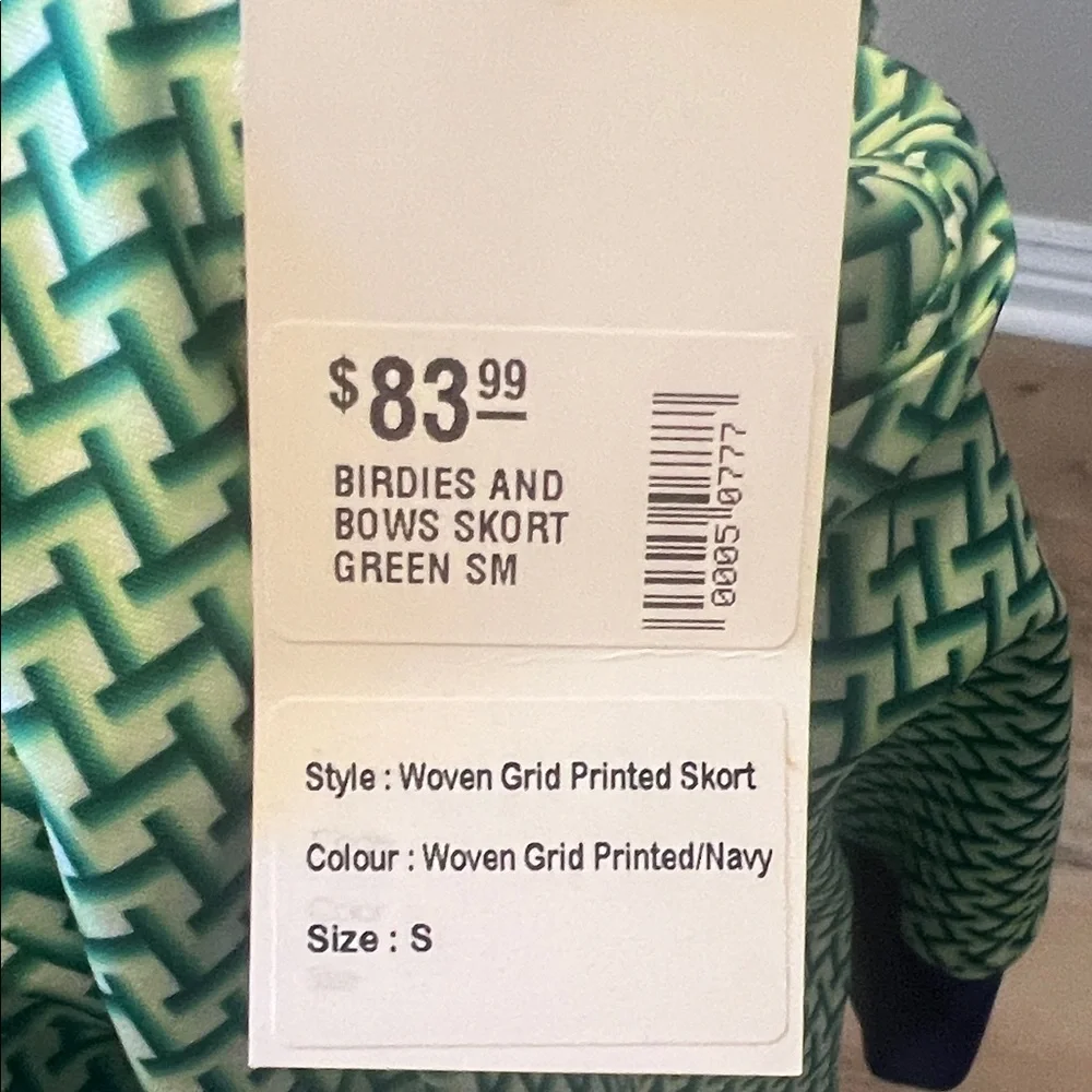 NWT Birdies & Bows Green and Navy Woven Grid Tennis Printed Women's Skort Small